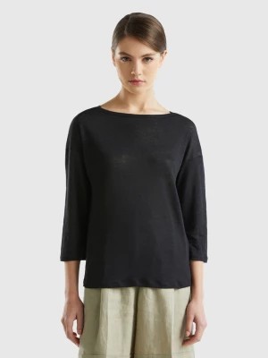 Zdjęcie produktu Benetton, 3/4 Sleeve T-shirt In Pure Linen, size XS, Black, Women United Colors of Benetton