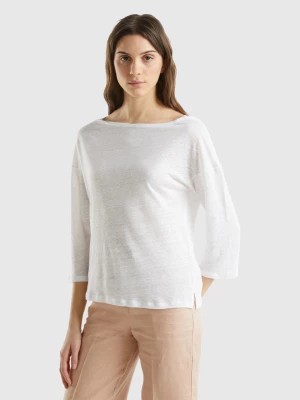 Zdjęcie produktu Benetton, 3/4 Sleeve T-shirt In Pure Linen, size XXS, White, Women United Colors of Benetton