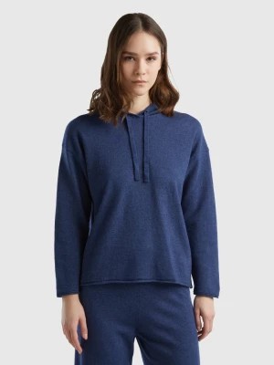 Zdjęcie produktu Benetton, Air Force Blue Cashmere Blend Sweater With Hood, size L, Air Force Blue, Women United Colors of Benetton