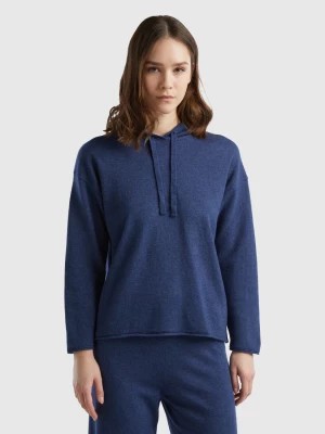 Zdjęcie produktu Benetton, Air Force Blue Cashmere Blend Sweater With Hood, size S, Air Force Blue, Women United Colors of Benetton