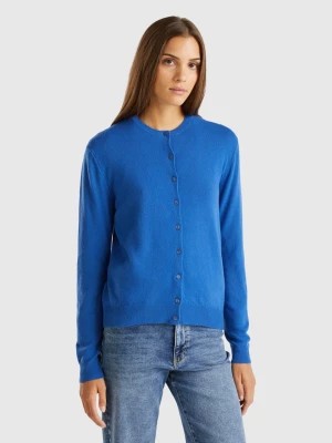 Zdjęcie produktu Benetton, Air Force Blue Crew Neck Cardigan In Pure Merino Wool, size M, Air Force Blue, Women United Colors of Benetton