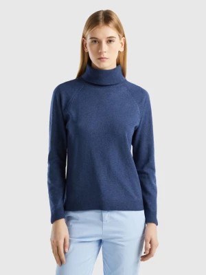 Zdjęcie produktu Benetton, Air Force Blue Turtleneck Sweater In Cashmere And Wool Blend, size L, Air Force Blue, Women United Colors of Benetton