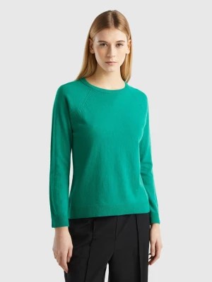 Zdjęcie produktu Benetton, Aqua Green Crew Neck Sweater In Wool And Cashmere Blend, size L, Aqua, Women United Colors of Benetton