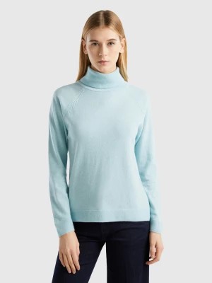 Zdjęcie produktu Benetton, Aqua Turtleneck Sweater In Cashmere And Wool Blend, size XL, Aqua, Women United Colors of Benetton