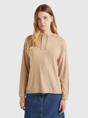 Zdjęcie produktu Benetton, Beige Cashmere Blend Sweater With Hood, size L, Beige, Women United Colors of Benetton