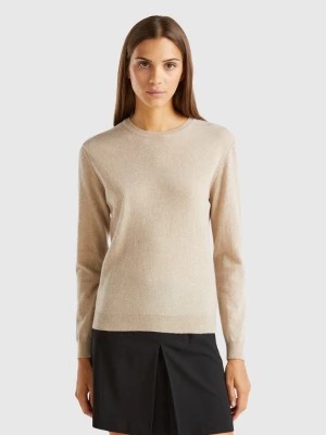 Zdjęcie produktu Benetton, Beige Crew Neck Sweater In Pure Merino Wool, size M, Beige, Women United Colors of Benetton