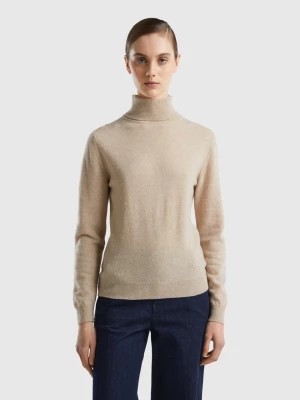 Zdjęcie produktu Benetton, Beige Turtleneck Sweater In Pure Merino Wool, size L, Beige, Women United Colors of Benetton