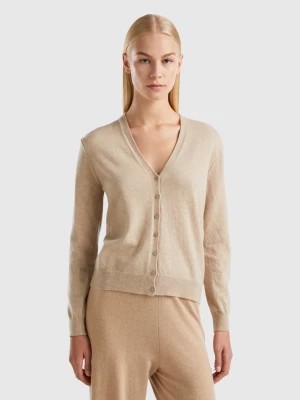 Zdjęcie produktu Benetton, Beige V-neck Cardigan In Pure Merino Wool, size L, Beige, Women United Colors of Benetton