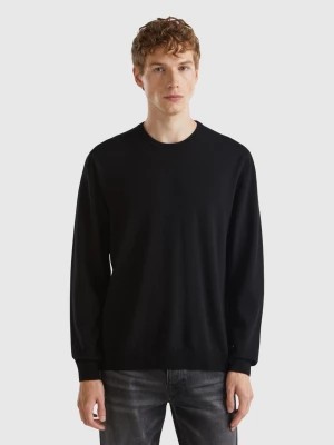 Zdjęcie produktu Benetton, Black Crew Neck Sweater In Pure Merino Wool, size XS, Black, Men United Colors of Benetton