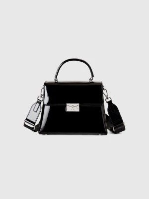 Zdjęcie produktu Benetton, Black Medium Bag In Shiny Mock Patent Leather, size OS, Black, Women United Colors of Benetton