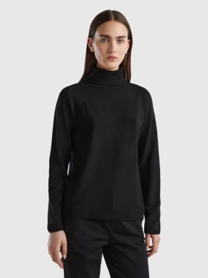 Zdjęcie produktu Benetton, Black Turtleneck Sweater In Cashmere And Wool Blend, size XS, Black, Women United Colors of Benetton