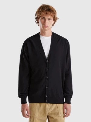 Zdjęcie produktu Benetton, Black V-neck Cardigan In Pure Merino Wool, size M, Black, Men United Colors of Benetton