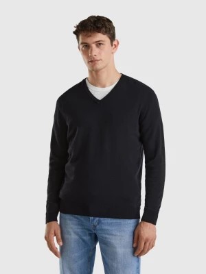 Zdjęcie produktu Benetton, Black V-neck Sweater In Pure Merino Wool, size L, Black, Men United Colors of Benetton