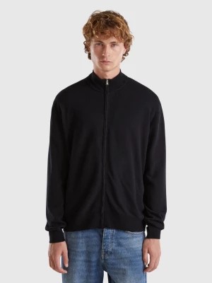 Zdjęcie produktu Benetton, Black Zip-up Cardigan In Pure Merino Wool, size S, Black, Men United Colors of Benetton