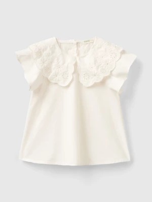 Zdjęcie produktu Benetton, Blouse With Embroidered Collar, size 110, Creamy White, Kids United Colors of Benetton