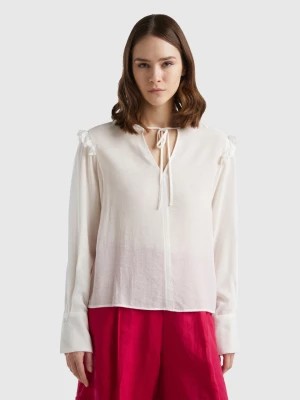 Zdjęcie produktu Benetton, Blouse With Laces And Rouches, size L, Creamy White, Women United Colors of Benetton