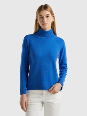 Zdjęcie produktu Benetton, Blue Turtleneck Sweater In Cashmere And Wool Blend, size L, Blue, Women United Colors of Benetton