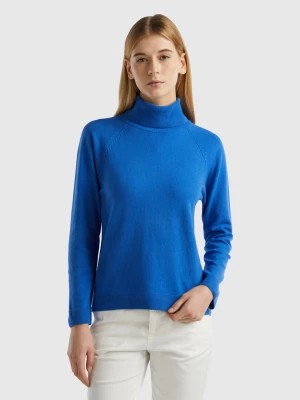 Zdjęcie produktu Benetton, Blue Turtleneck Sweater In Cashmere And Wool Blend, size S, Blue, Women United Colors of Benetton