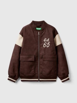 Zdjęcie produktu Benetton, Bomber Jacket In Imitation Leather With Embroidery, size M, Brown, Kids United Colors of Benetton
