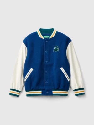 Zdjęcie produktu Benetton, Bomber Jacket In Wool Blend With Back Embroidery, size 3XL, Blue, Kids United Colors of Benetton