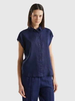 Zdjęcie produktu Benetton, Boxy Fit Shirt In Pure Linen, size XS, Dark Blue, Women United Colors of Benetton