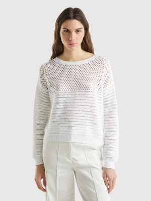 Zdjęcie produktu Benetton, Boxy Fit Sweater With Open Knit, size L, White, Women United Colors of Benetton