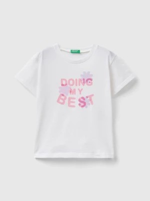 Zdjęcie produktu Benetton, Boxy Fit T-shirt With Glossy Details, size 82, White, Kids United Colors of Benetton