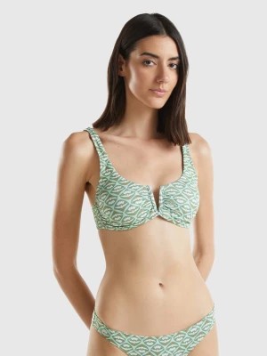 Zdjęcie produktu Benetton, Brassiere Bikini Top With Flower Print, size 4°, Military Green, Women United Colors of Benetton