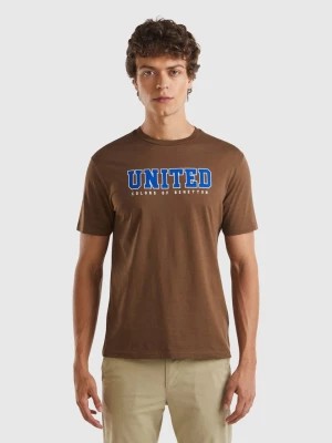 Zdjęcie produktu Benetton, Brown Organic Cotton T-shirt With White Logo, size M, Brown, Men United Colors of Benetton