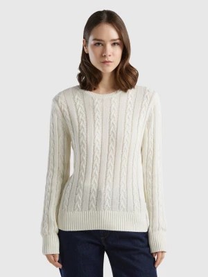 Zdjęcie produktu Benetton, Cable Knit Sweater 100% Cotton, size L, Creamy White, Women United Colors of Benetton