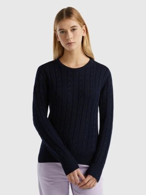 Zdjęcie produktu Benetton, Cable Knit Sweater 100% Cotton, size L, Dark Blue, Women United Colors of Benetton