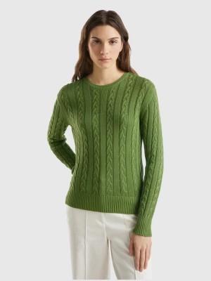 Zdjęcie produktu Benetton, Cable Knit Sweater 100% Cotton, size XL, Military Green, Women United Colors of Benetton
