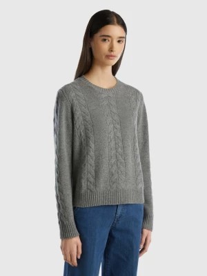 Zdjęcie produktu Benetton, Cable Knit Sweater In Pure Cashmere, size L, Dark Gray, Women United Colors of Benetton