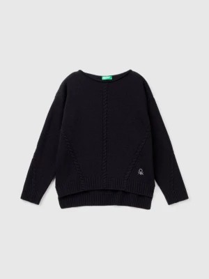 Zdjęcie produktu Benetton, Cable Knit Sweater In Wool Blend, size 2XL, Black, Kids United Colors of Benetton