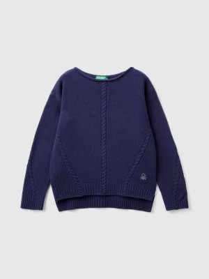 Zdjęcie produktu Benetton, Cable Knit Sweater In Wool Blend, size 3XL, Dark Blue, Kids United Colors of Benetton