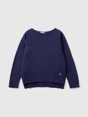 Zdjęcie produktu Benetton, Cable Knit Sweater In Wool Blend, size L, Dark Blue, Kids United Colors of Benetton