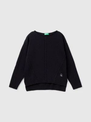 Zdjęcie produktu Benetton, Cable Knit Sweater In Wool Blend, size M, Black, Kids United Colors of Benetton