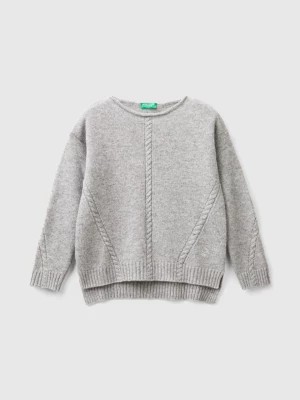 Zdjęcie produktu Benetton, Cable Knit Sweater In Wool Blend, size M, Light Gray, Kids United Colors of Benetton