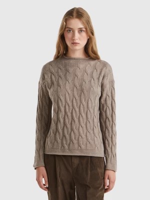 Zdjęcie produktu Benetton, Cable Knit Sweater, size L, Brown, Women United Colors of Benetton