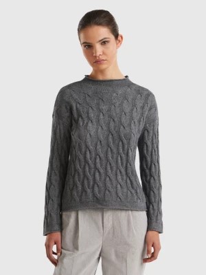 Zdjęcie produktu Benetton, Cable Knit Sweater, size L, Dark Gray, Women United Colors of Benetton