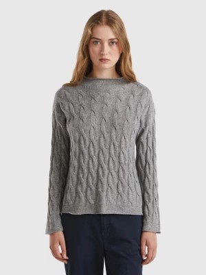 Zdjęcie produktu Benetton, Cable Knit Sweater, size L, Light Gray, Women United Colors of Benetton