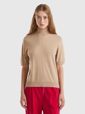 Zdjęcie produktu Benetton, Camel Short Sleeve Turtleneck In Cashmere Blend, size XL, Beige, Women United Colors of Benetton