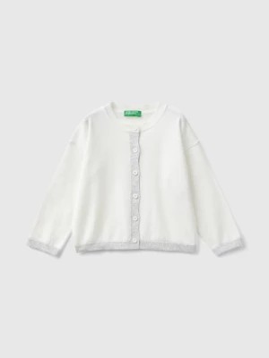 Zdjęcie produktu Benetton, Cardigan In Pure Cotton Lurex, size 110, Creamy White, Kids United Colors of Benetton