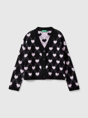 Zdjęcie produktu Benetton, Cardigan With Heart Motif, size 2XL, Black, Kids United Colors of Benetton