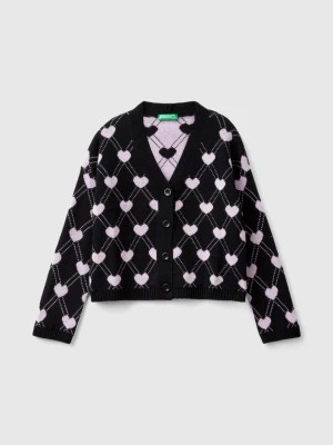 Zdjęcie produktu Benetton, Cardigan With Heart Motif, size XL, Black, Kids United Colors of Benetton