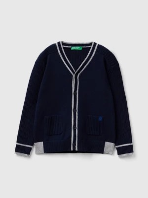 Zdjęcie produktu Benetton, Cardigan With Pockets In Tricot Cotton, size 110, Dark Blue, Kids United Colors of Benetton