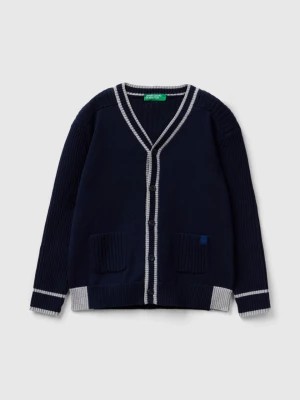 Zdjęcie produktu Benetton, Cardigan With Pockets In Tricot Cotton, size 116, Dark Blue, Kids United Colors of Benetton