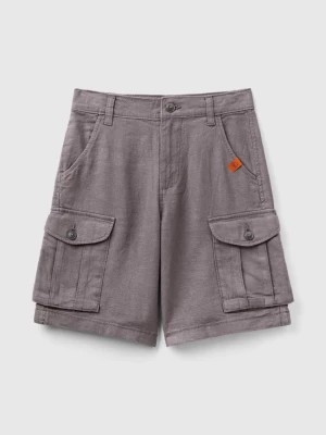 Zdjęcie produktu Benetton, Cargo Bermuda Shorts In Linen Blend, size 2XL, Dark Gray, Kids United Colors of Benetton