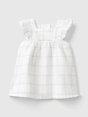 Zdjęcie produktu Benetton, Check Dress In Linen Blend, size 62, White, Kids United Colors of Benetton