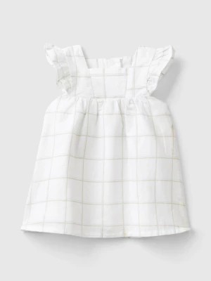 Zdjęcie produktu Benetton, Check Dress In Linen Blend, size 74, White, Kids United Colors of Benetton
